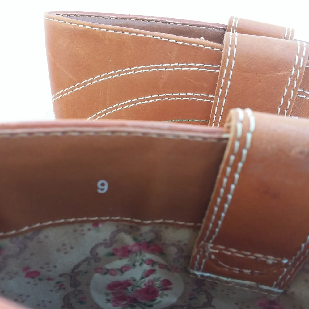 Seychelles Tan Heeled Boots with Floral Embroidery 9 - Picture 6 of 9